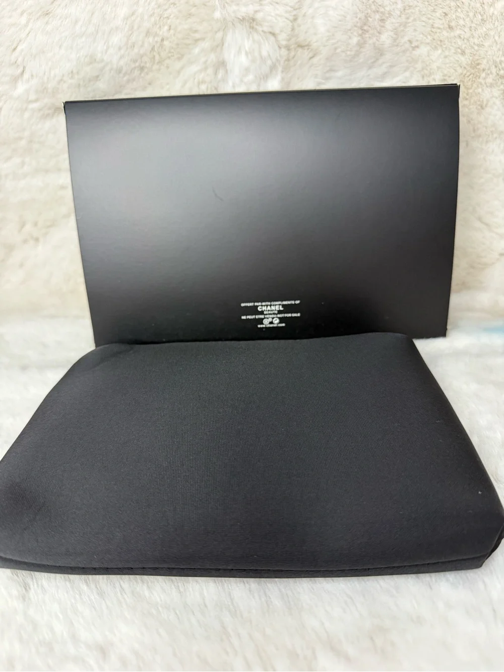 CHANEL Black Leather Accessories Pouch with White Logo
